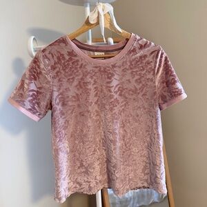 Women Top Pink Flocked Velvet Floral Coquette Romantic Soft Girl